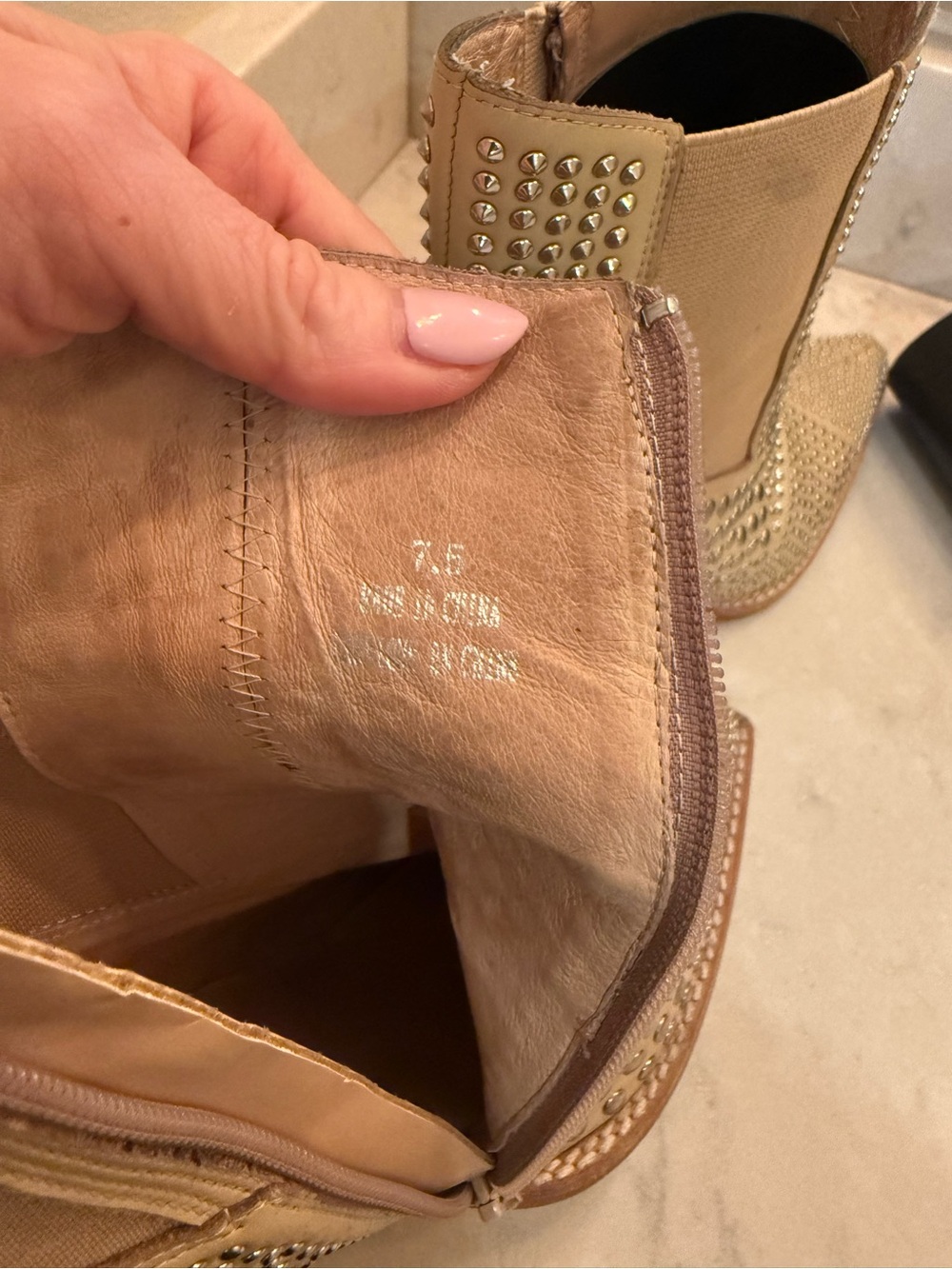 Jeffrey Campbell Beige Studded Pointed-Toe Ankle Boots - Picture 6 of 6